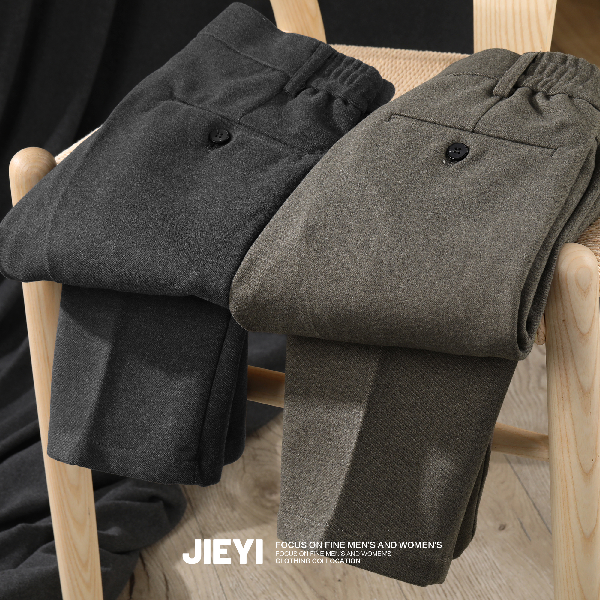 咖啡色文艺潮锥形毛呢裤子