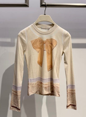 福d~26春季设计师新品蝴蝶结3D感印花打底衫2610T13380