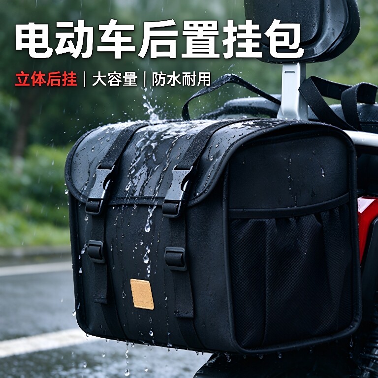 电动车后置挂包雨衣头盔轻松收纳
