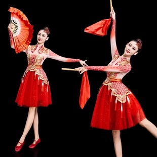 新款打鼓演出服男女中国风威风锣鼓队腰鼓秧歌服开场舞蹈表演服装