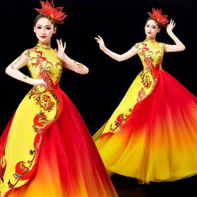 2025新款开场舞大摆裙演出服女大气舞台歌伴舞蓬蓬裙现代舞蹈服装