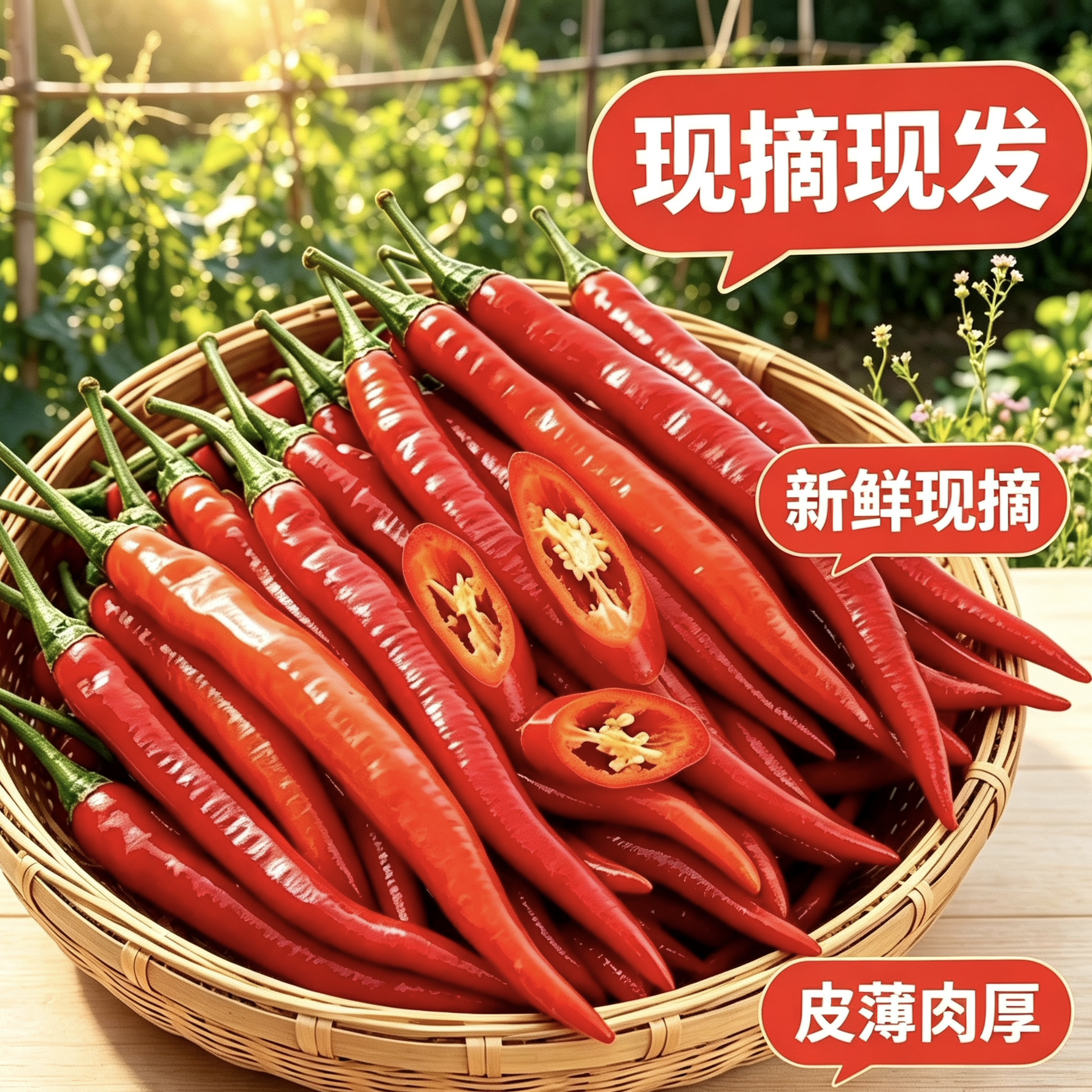 农家蔬菜新鲜现摘红辣椒红线椒中辣椒