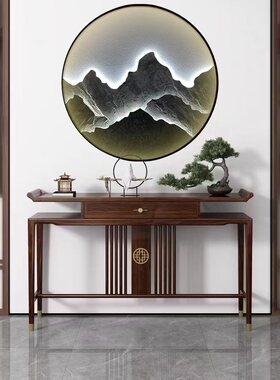 新中式入户玄关壁画灯岩板立体茶室书房沙发背景墙禅意发亮装饰画