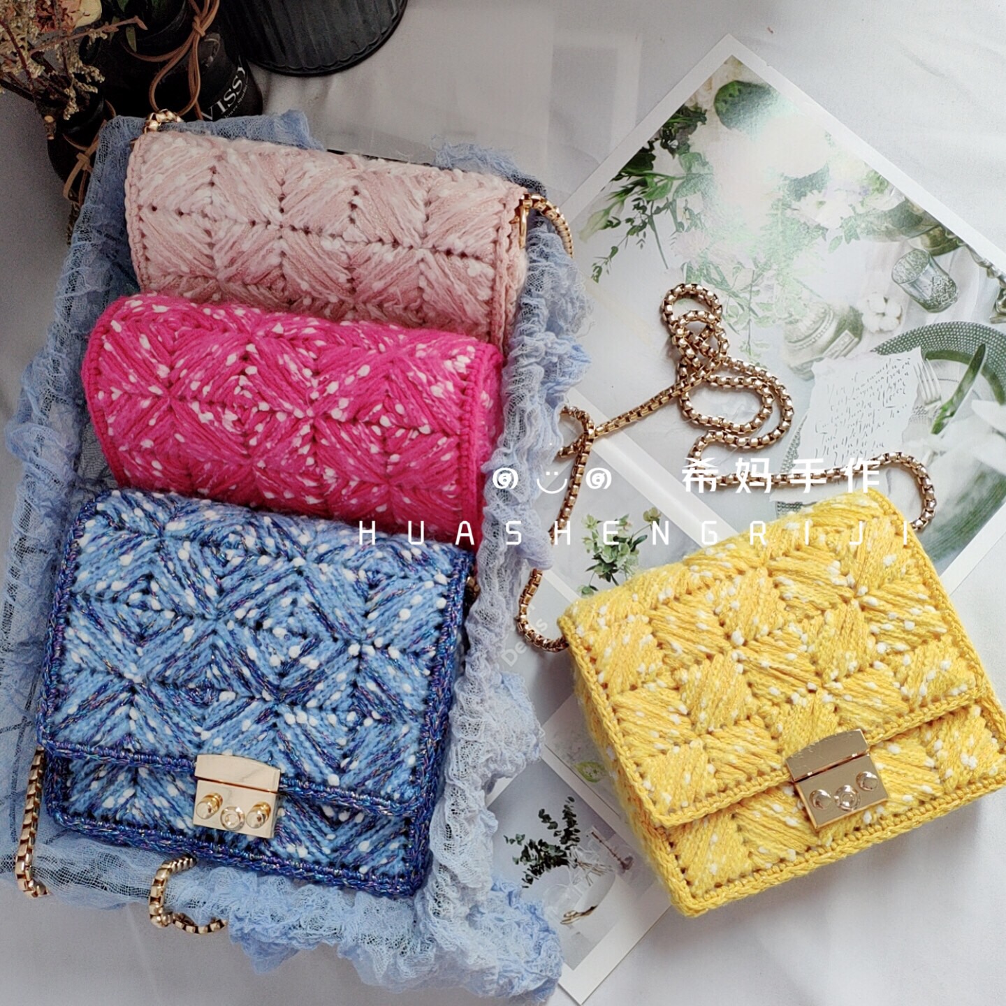 希妈手作坊 diy网格包手混线特色线单肩包挎包包钩针材料包