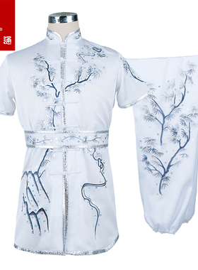 大业亨通长拳南拳武术表演服比赛训练竞赛服装白色女刺绣真纺丝男
