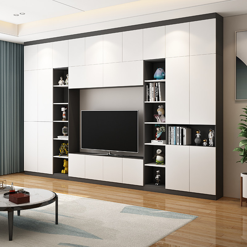 北欧轻奢客厅一体组合电视柜现代简约背景墙高柜储物柜电视机柜子