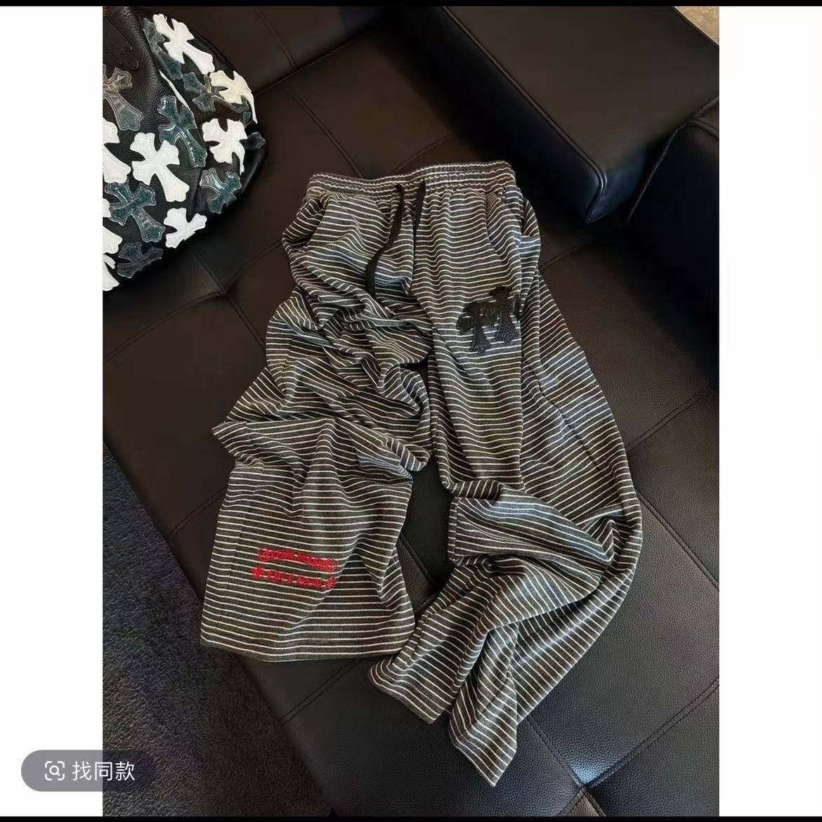 Rebornmoi【vivi老板娘】条纹品质潮流微弹力秋季舒适休闲裤运动