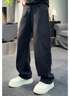 梁叔-秋冬新品直筒系列时尚百搭极简弯刀裤男士黑色牛仔裤Y13173