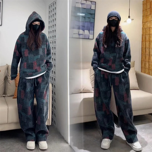 炎炎服饰重磅定制情侣款加绒套装冬季不起球休闲连帽卫衣休闲裤