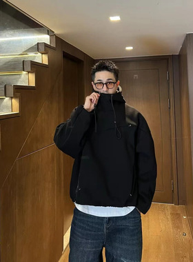 XDZZ二狗25ss秋季时尚简约百搭纯色宽松加厚连帽卫衣外套W9909