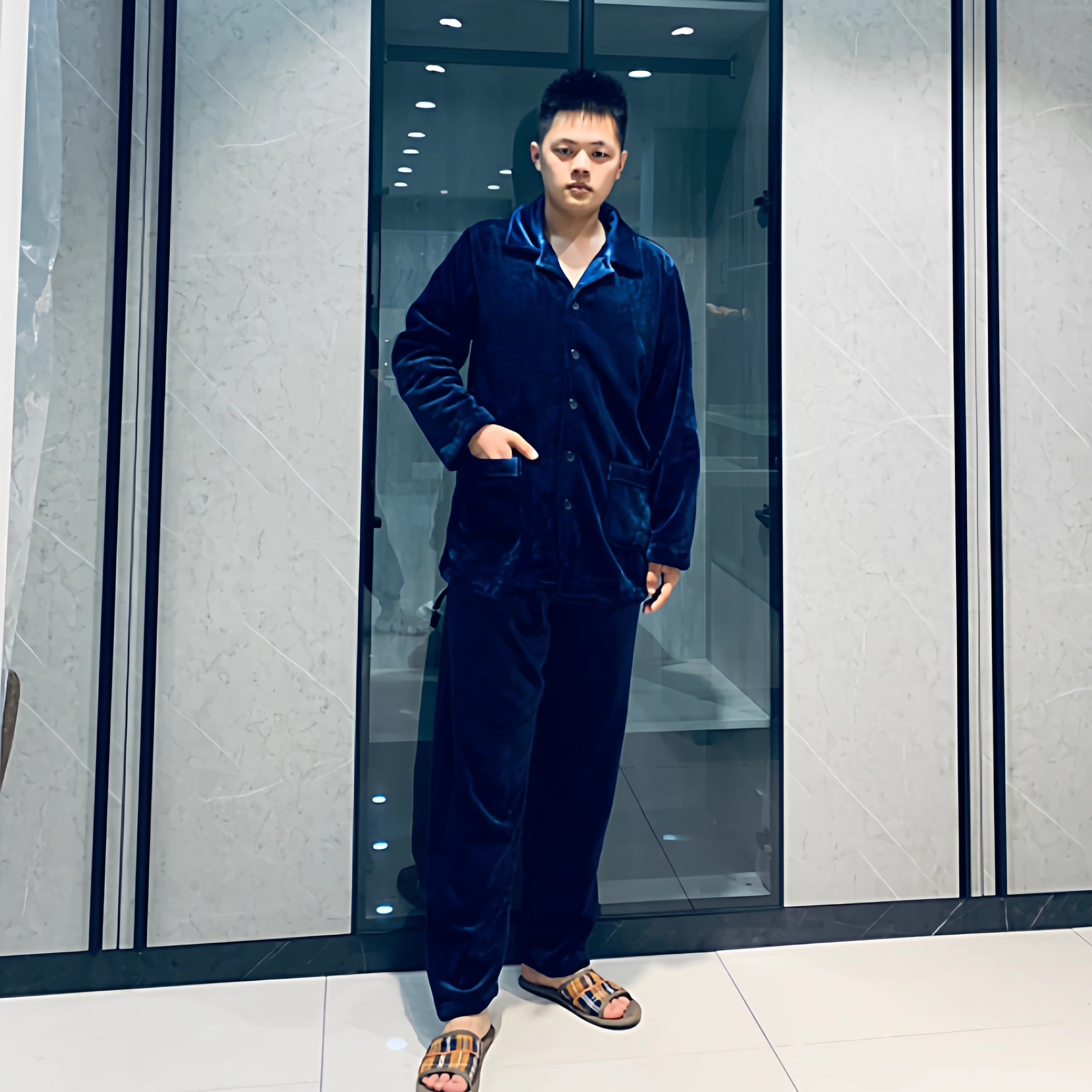柔师羽家居服男士冬季新款对襟开衫水貂绒加厚保暖睡衣套装132018