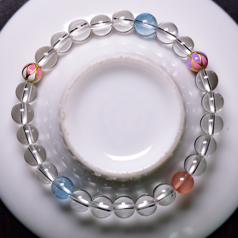 纯天然白水晶手串7-8A级时尚女款手链冰清玉洁配海蓝宝蜜蜡粉水晶