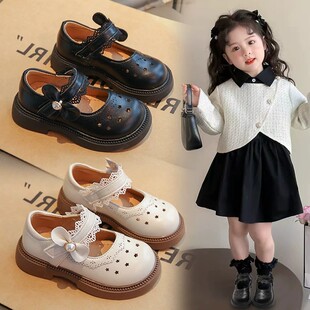 真皮女童鞋2026春夏新款儿童软皮公主小皮鞋女宝镂空透气黑色单鞋