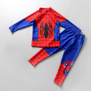 儿童蜘蛛侠分体泳衣长袖长裤防晒蜘蛛人泳装中大童泡温泉两件套男