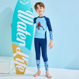 儿童蜘蛛侠泳衣2025新款长袖分体卡通蜘蛛人泳装中大童防晒套装男