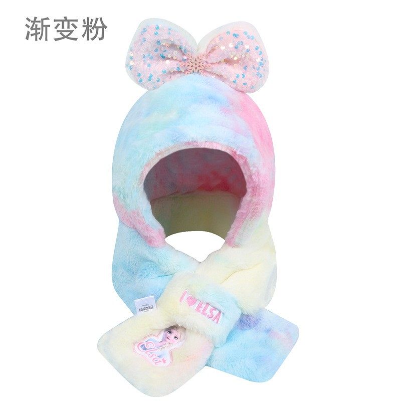 儿童爱莎公主一体围巾帽子毛绒保暖卡通冰雪奇缘冬季围脖护耳帽女