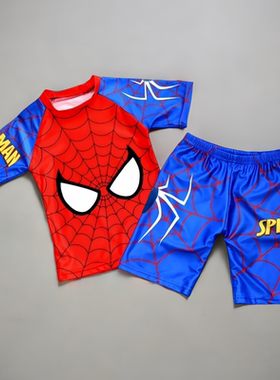 蜘蛛侠长袖防晒游泳衣夏季儿童蜘蛛人泳衣中大童连体泳装冲浪服男