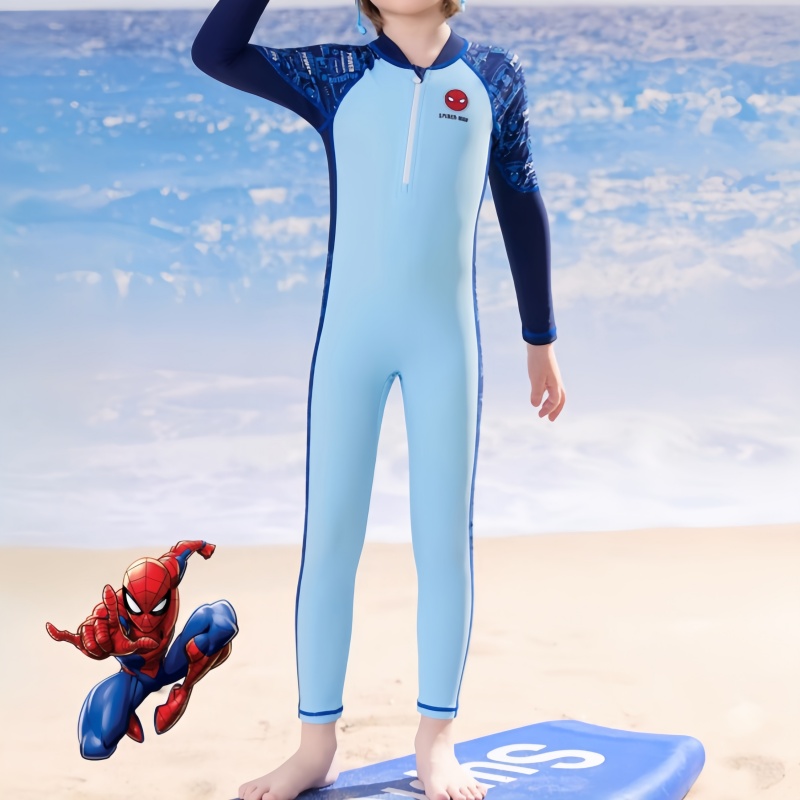 儿童蜘蛛侠防晒泳衣连体