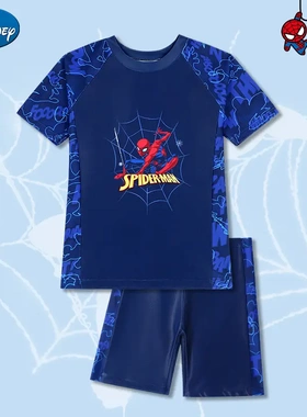儿童蜘蛛侠泳衣新款两件套卡通蜘蛛人分体游泳衣中大童游泳套装男