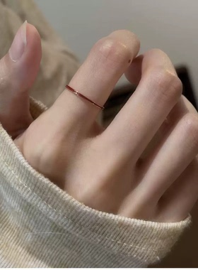 极细红色滴油戒指玫瑰金
