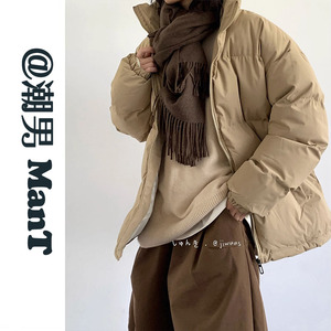 冬季新款日系复古立领棉服男女同款纯色基础款加厚保暖面包服外套