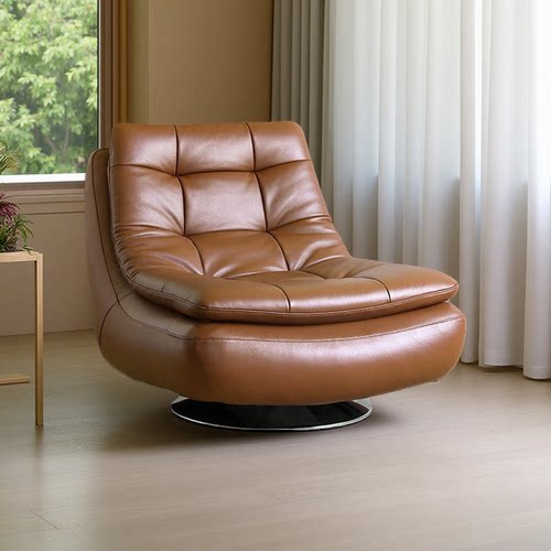 圆盘单人休闲椅真皮单椅小户型