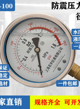 耐震压力表YN-100水压液压油压气压0-0.6/1.6/4/16/25/60MPA
