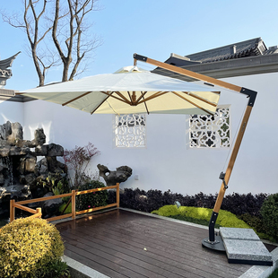 户外庭院仿木铝吊伞侧边伞别墅阳台七字大伞室外摆摊伞大型太阳伞