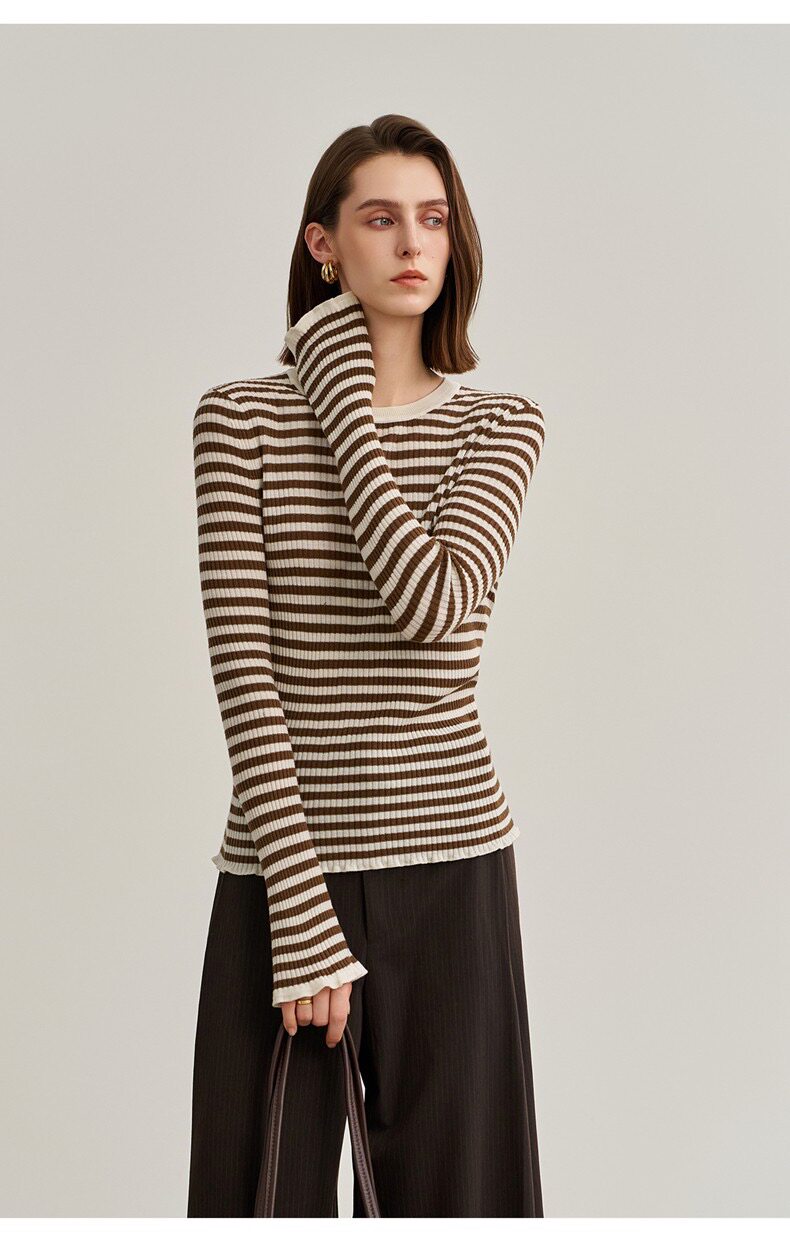 国王的礼物极细扬子纱打底衫女圆领条纹超薄羊毛衫春夏针织衫jb44