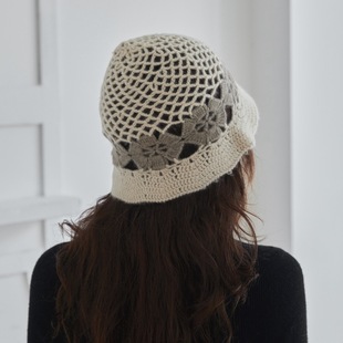山羊绒帽子女纯手工钩花镂空羊绒帽秋冬保暖帽文艺气质包头帽