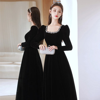 高货速发黑色小晚礼服裙法式轻奢小众高端气质高级感主持人连衣裙