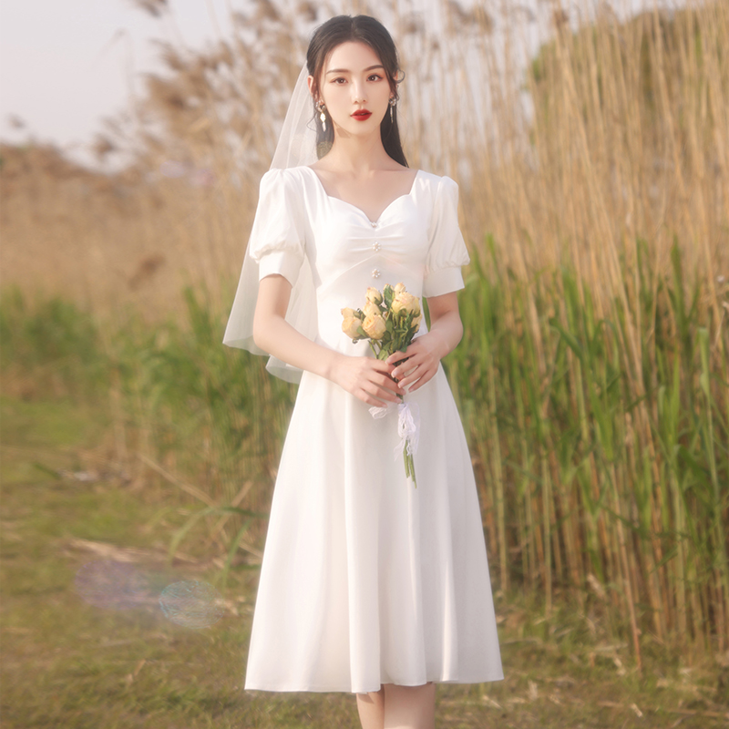 速发白色小晚礼服2025新款日常洋装法式伴娘订婚连衣裙平时可穿夏