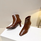 黑色瘦瘦靴方头秋季 秋冬加绒小矮跟气质时尚 小粗跟短靴 清仓