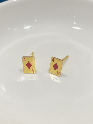 足金999扑克牌耳钉方格A红耳骨钉
