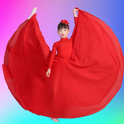 儿童灯火里的中国舞蹈大摆裙女童民族古典现代舞蹈练习长裙演出服