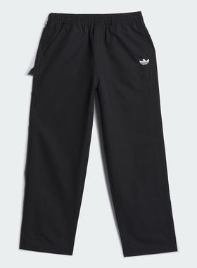 Adidas阿迪达斯男女同款黑色简约百搭工装风运动休闲直筒裤IU0080