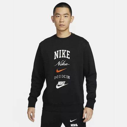 正品Nike/耐克秋冬季男子圆领加绒多勾印花休闲运动卫衣 FN2611