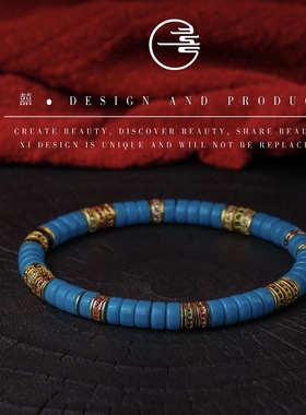 2024龙年网红爆款：绿松石暴力蓝直切药片隔片手链男女款文玩手串