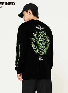 undefined高街300G重磅新疆棉纯棉复古朋克印花长袖T恤