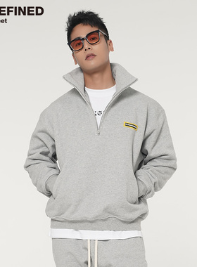 UNDEFINED HIGH STREET潮牌重磅500G拉毛开门襟高领拉链廓形卫衣