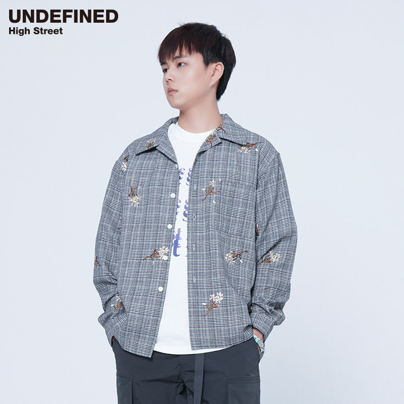 NO.9 OFFICE潮牌宽松设计师风格杂色重工浅金色花木刺绣长袖衬衫