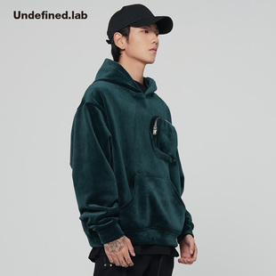 Undefined高街冬装 型带帽卫衣 加厚丝绒面料立体口袋潮牌宽松版