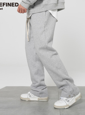 Undefined冬季美潮纯棉重磅简约vibe风微喇按扣调节加绒加厚长裤