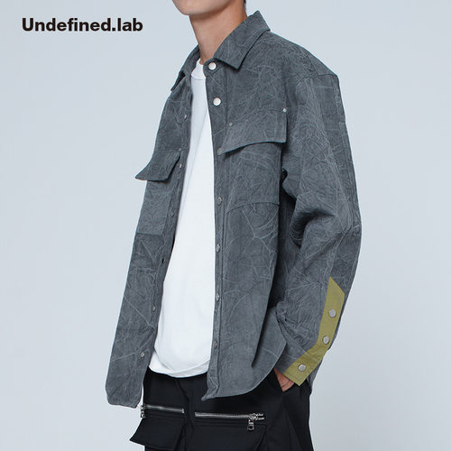 undefined衬衫军布铆钉装饰厚重