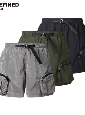 UNDEFINED潮牌夏季男士户外大口袋束腰金属尼龙风格超短运动裤