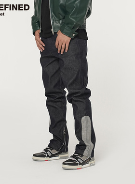 UNDEFINED HIGH STREET原牛风格正反拼接拉链开叉vibe风牛仔长裤