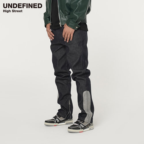 undefined长裤拼布原牛牛仔裤