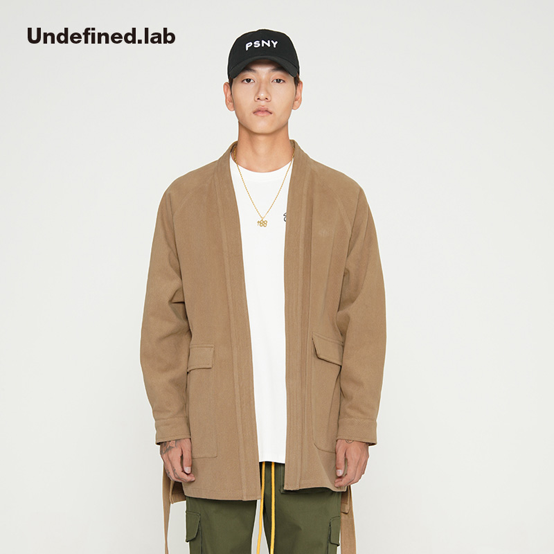 UNDEFINED美潮风格超厚抓毛斜纹棉布水洗做旧潮牌道袍风衣