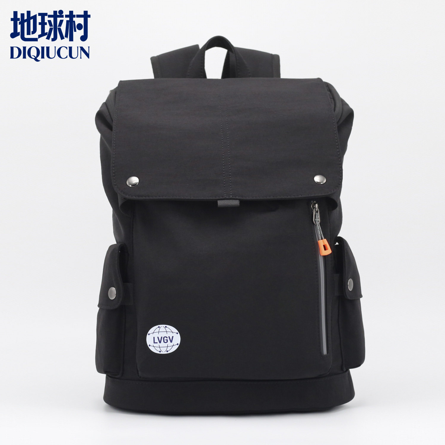 地球村双肩包男旅行包书包女学生街头时尚潮流翻盖桶状牛津纺背包