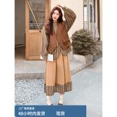 条纹衬衫 马甲半身裙三件套女春秋大方得体超火独特韩系chic一整套